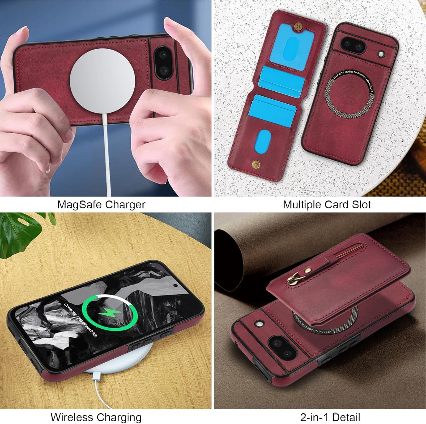 iTape Magnetic card holder phone case suitable for Google Pixel 8A, zipper magnetic split magnetic wallet with adjustable bracket Black