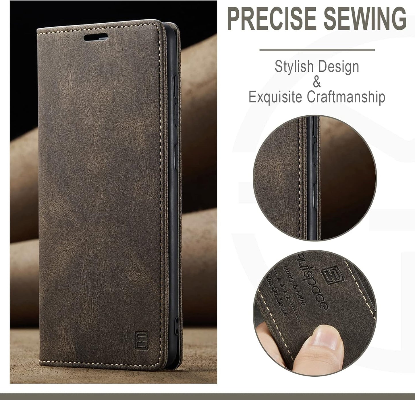iTape Retro frosted soft leather mobile phone case for Samsung Galaxy S24, RFID (anti-theft swipe), wallet card slot flip cover stand, Green