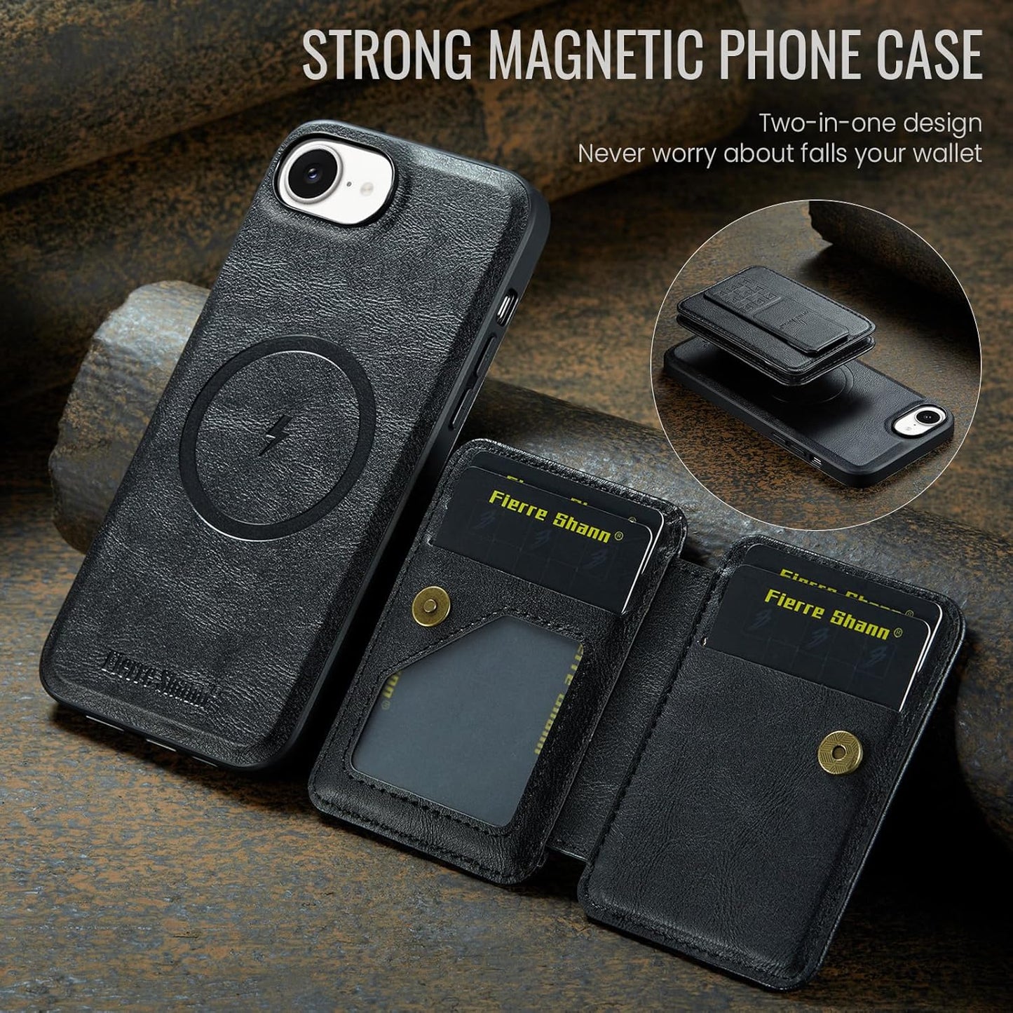 Magnetic Leather Phone Case for iPhone 16E, (RFID) Card Slot Wallet Flip Folding Stand, Wireless Charging Phone Case for iPhone 16E(RFID) Green