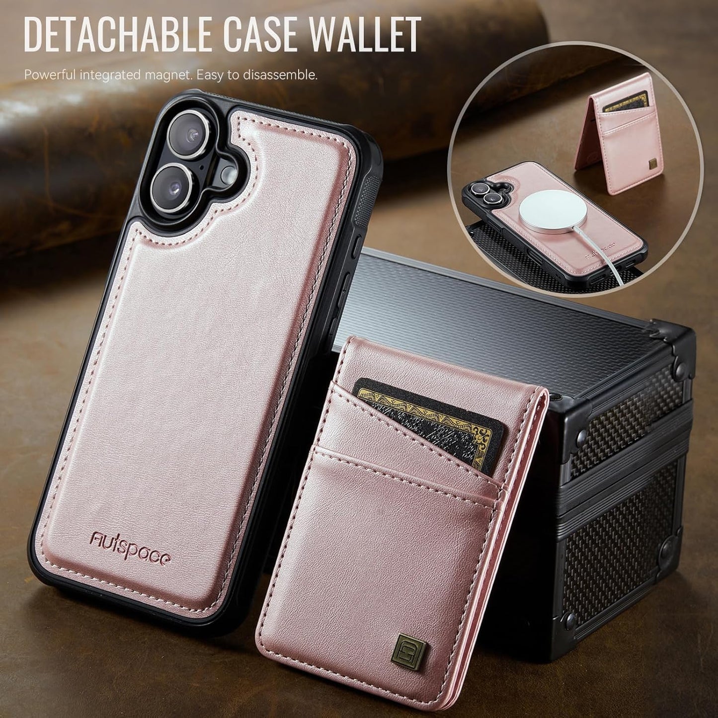 Up and down card holder mobile phone case suitable for iPhone 16 Plus, RFID (anti-theft), supports car magnetic suction function, card slot wallet holder Brown
