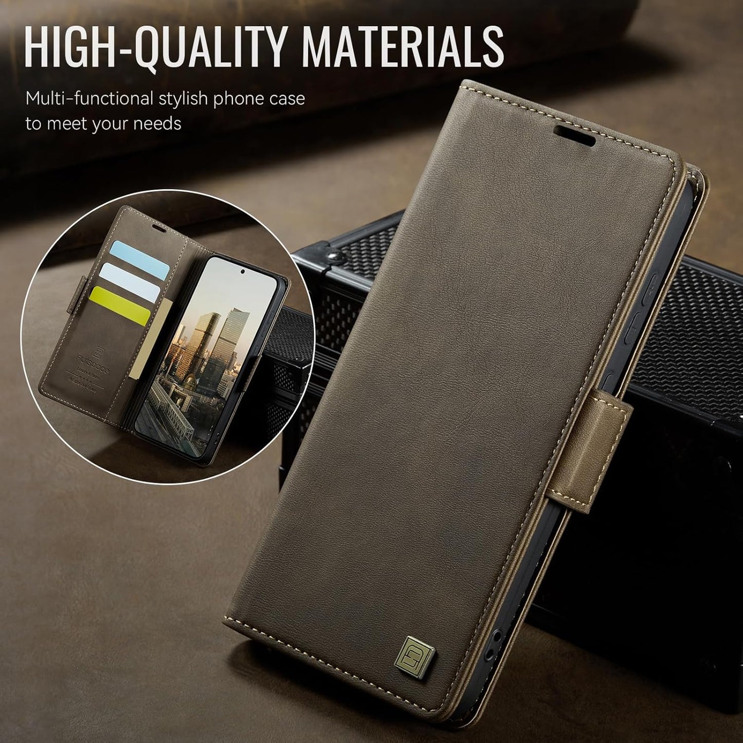iTape Soft leather wallet case for Samsung Galaxy S24 Ultra, RFID (anti-theft), wallet card slot flip cover stand for Samsung Galaxy S24 Ultra Support wireless charging Brown