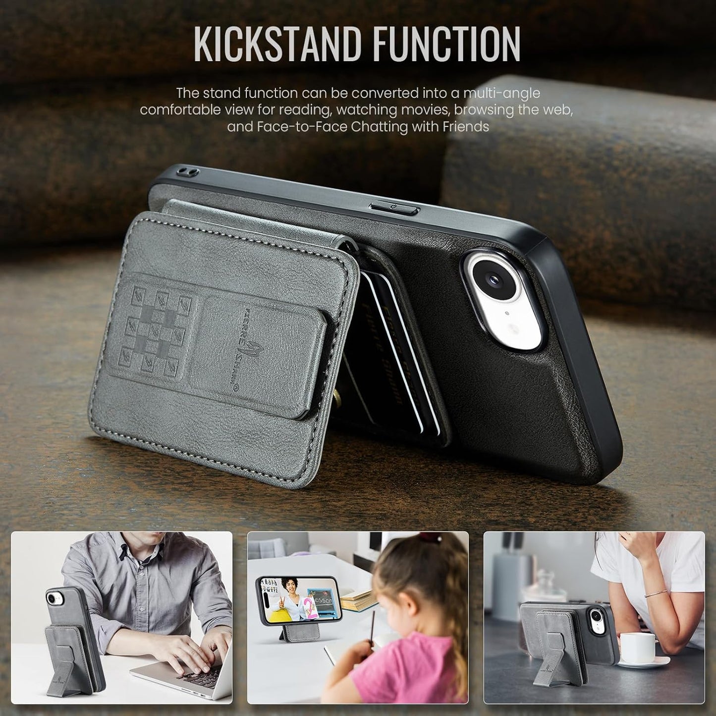 Magnetic Leather Phone Case for iPhone 16E, (RFID) Card Slot Wallet Flip Folding Stand, Wireless Charging Phone Case for iPhone 16E(RFID) Green
