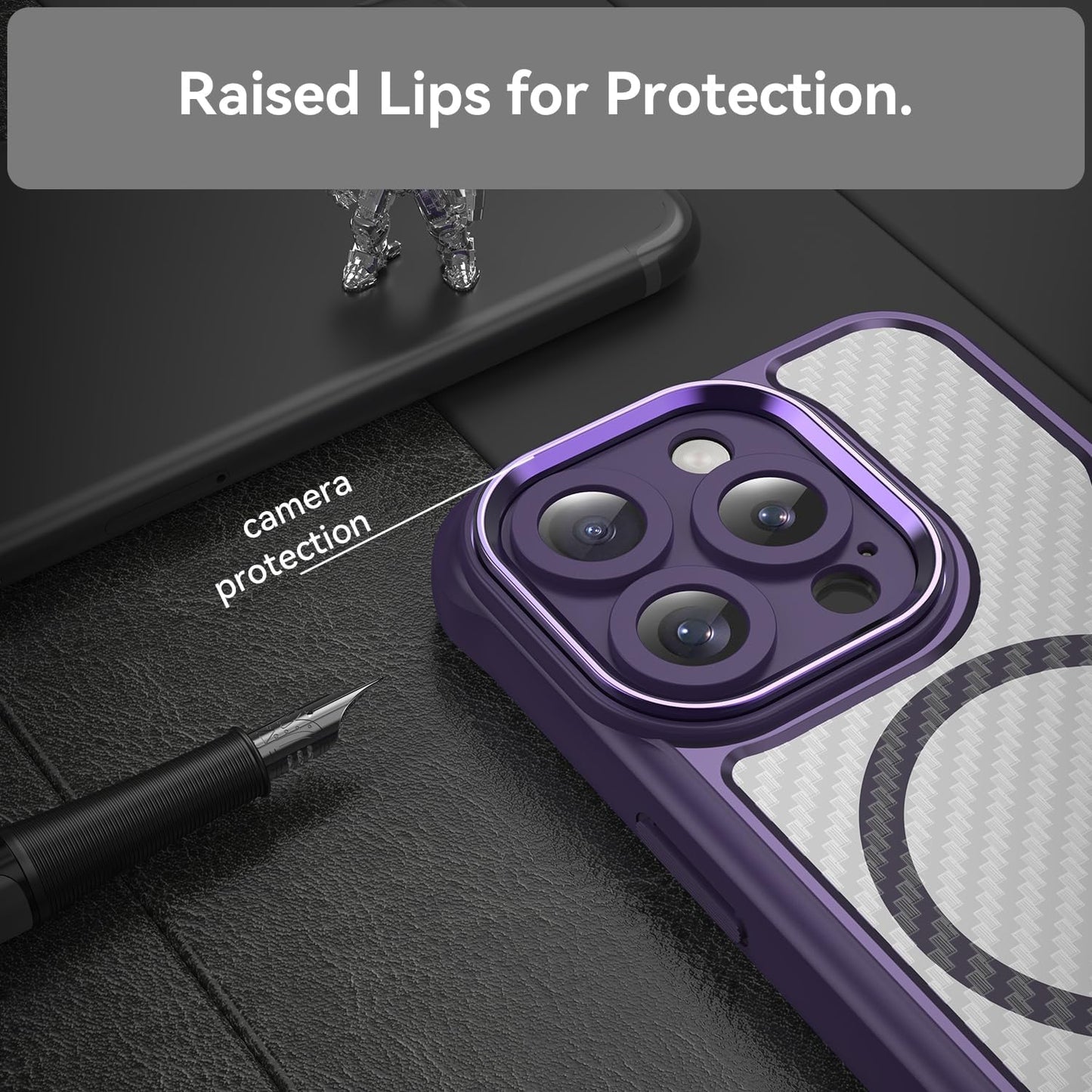 Magnetic carbon fibre case for iPhone 15 Pro, support wireless charging, carbon fibre shockproof slim case Blue