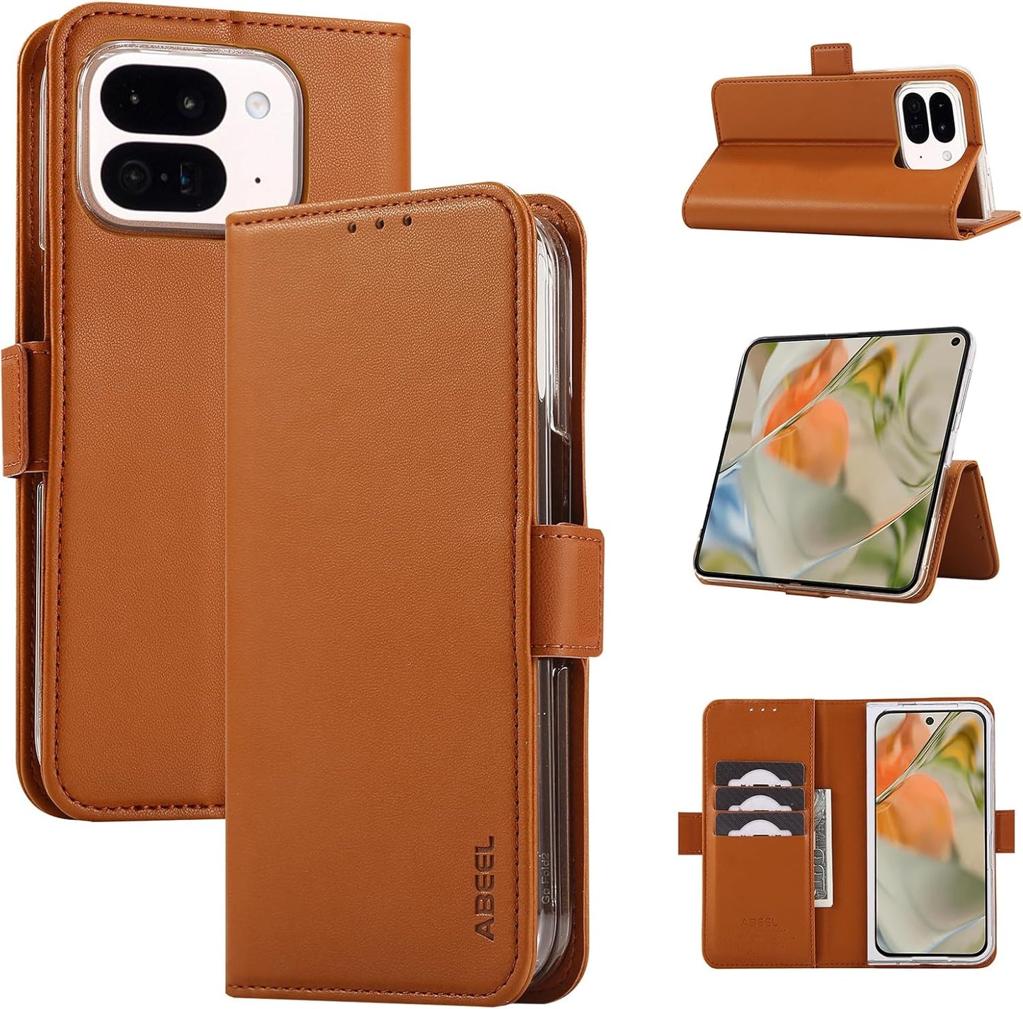 iTape Folding Magnetic Leather Case for Google Pixel 9 Pro Fold, RFID Anti-theft Wallet Phone Case, Multi-Card Slot Magnetic Flip Cover Holder Pink