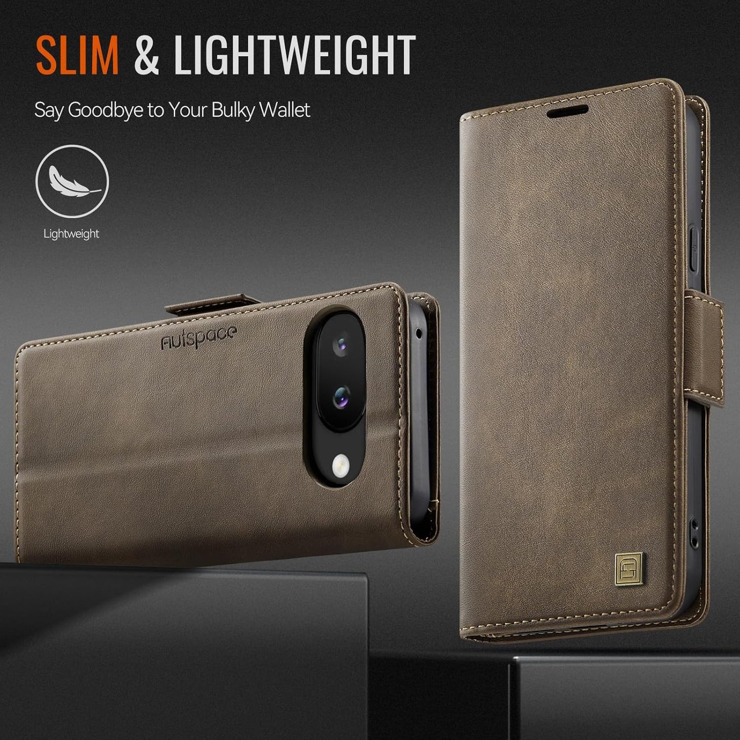 iTape Soft leather wallet case for Google Pixel 9a, RFID (anti-theft), wallet card slot flip cover stand for Google Pixel 9a Support wireless charging Brown