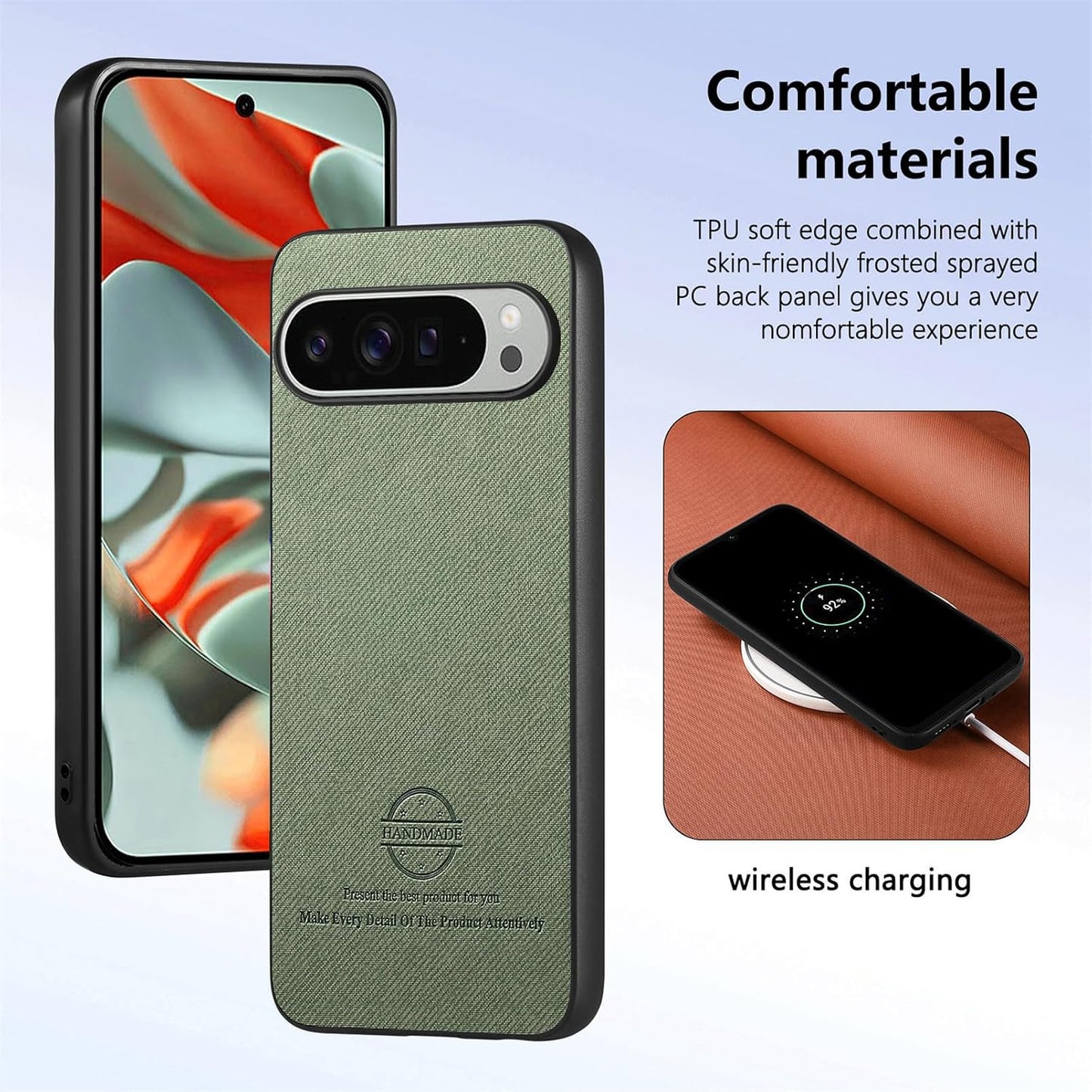 iTape Twill Phone Case for Google Pixel 9 Pro XL, Shockproof Ultra-thin Phone Case, Supports Wireless Charging Green