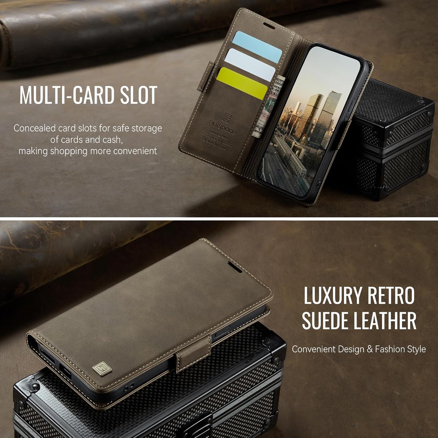 iTape Soft leather wallet case for Google Pixel 9a, RFID (anti-theft), wallet card slot flip cover stand for Google Pixel 9a Support wireless charging Brown
