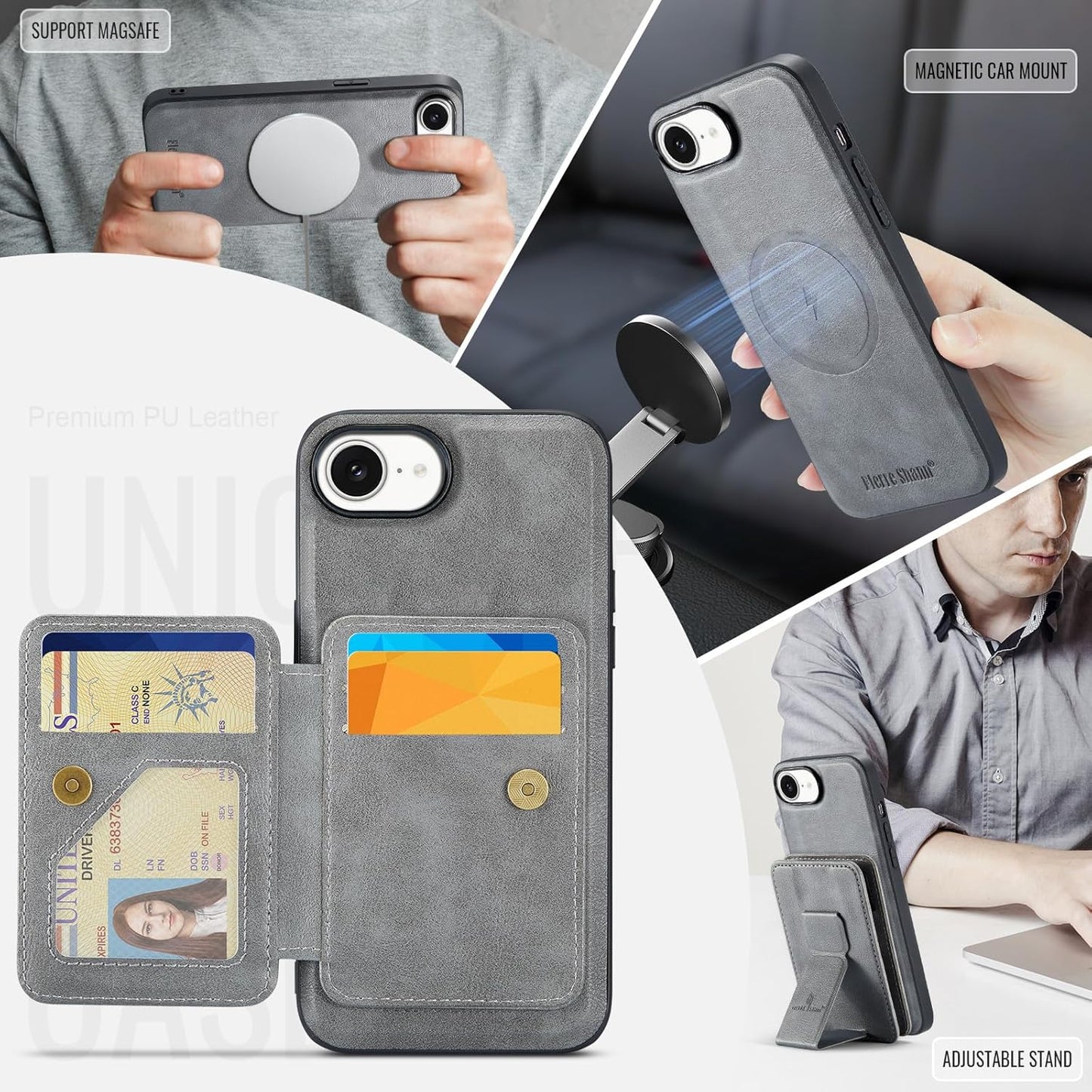 Magnetic Leather Phone Case for iPhone 16E, (RFID) Card Slot Wallet Flip Folding Stand, Wireless Charging Phone Case for iPhone 16E(RFID) Green