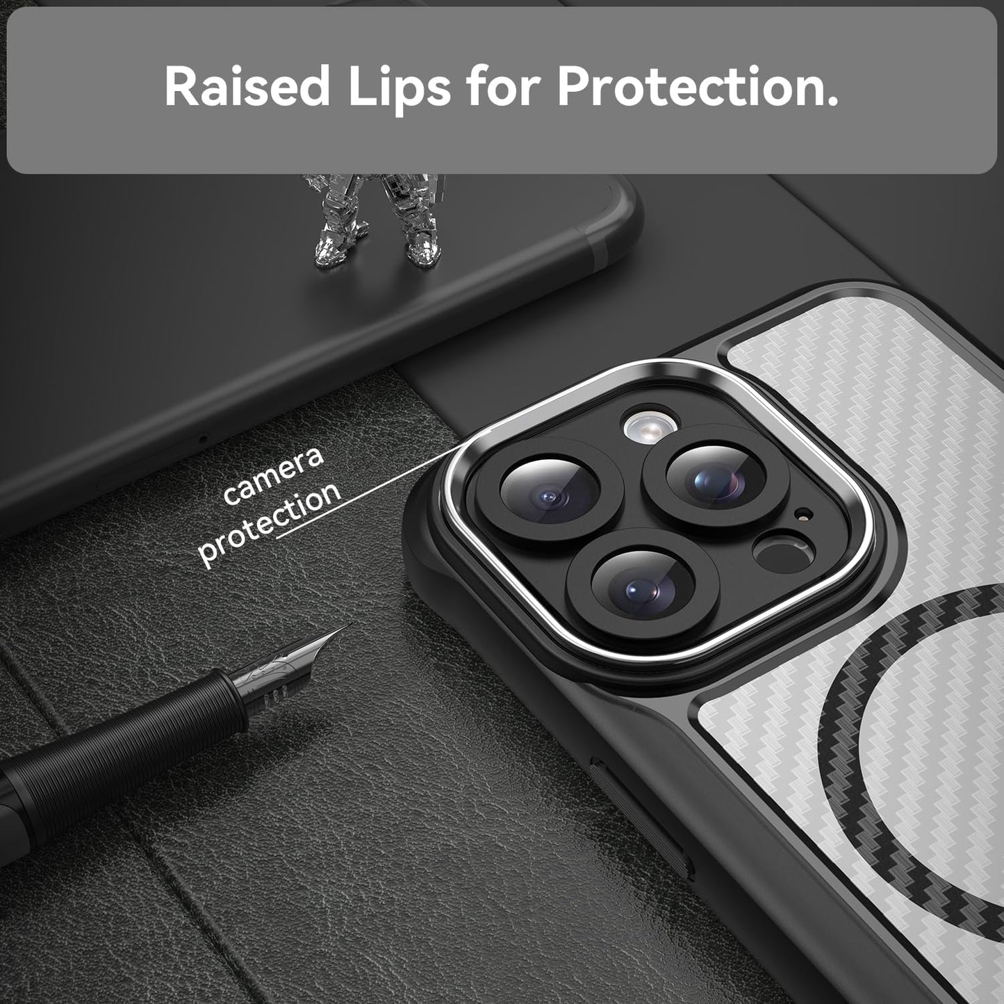 Magnetic carbon fibre case for iPhone 15 Pro max, support wireless charging, carbon fibre shockproof slim case Green