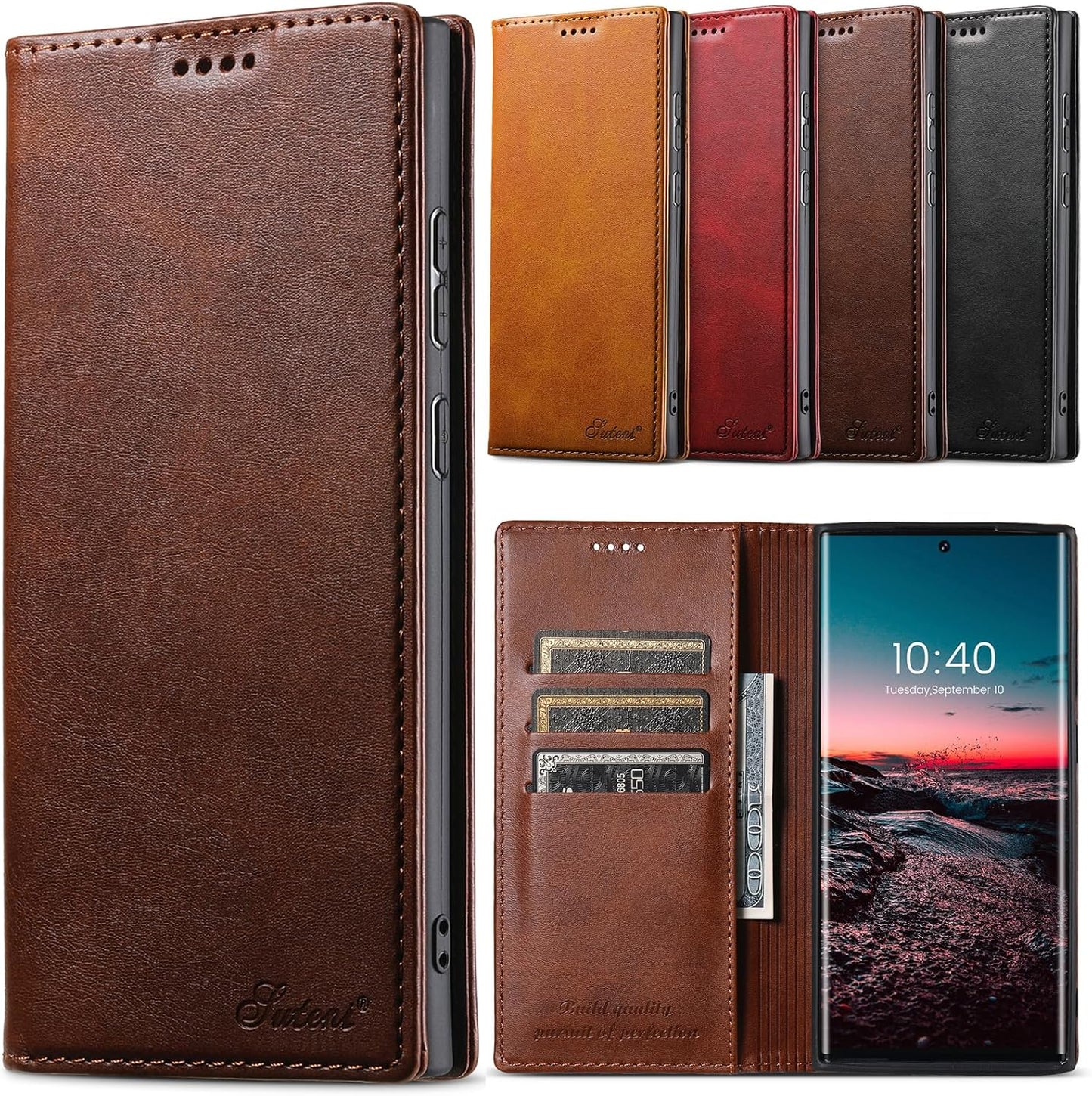 iTape Wallet phone case for Samsung Galaxy S24 Ultra, magnetic flip cover stand, leather phone case for Samsung Galaxy S24 Ultra Leather phone case Red