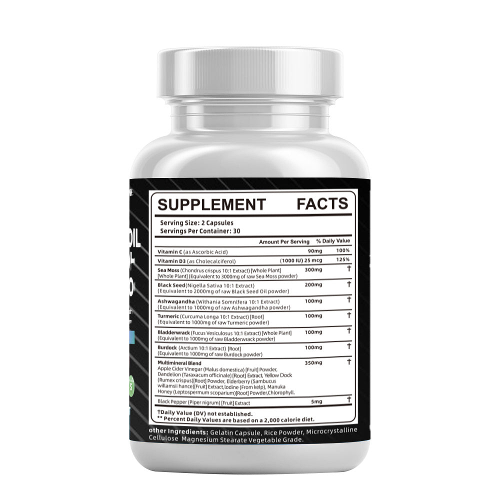 Sea Moss Fitness Burdock Multi-Mineral Vitamin Edible Supplement Dietary, Healthcare 60 Count