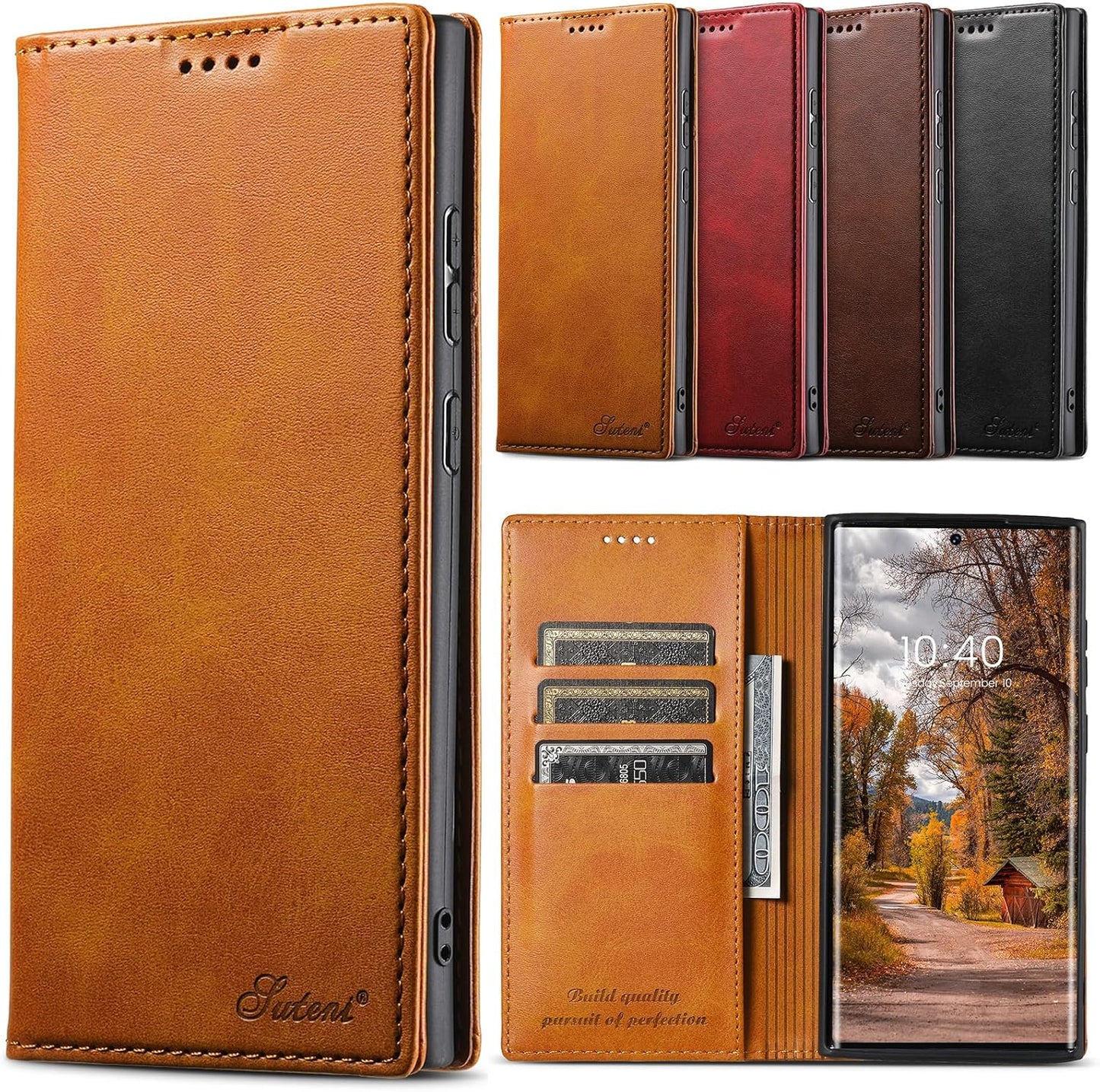 iTape Wallet phone case for Samsung Galaxy S24 Ultra, magnetic flip cover stand, leather phone case for Samsung Galaxy S24 Ultra Leather phone case Red