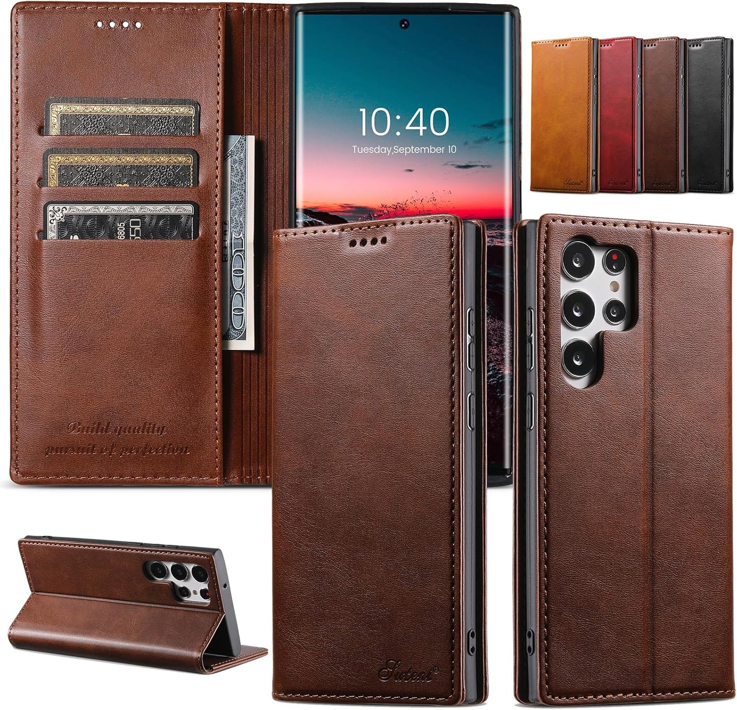 iTape Wallet phone case for Samsung Galaxy S24 Ultra, magnetic flip cover stand, leather phone case for Samsung Galaxy S24 Ultra Leather phone case Red