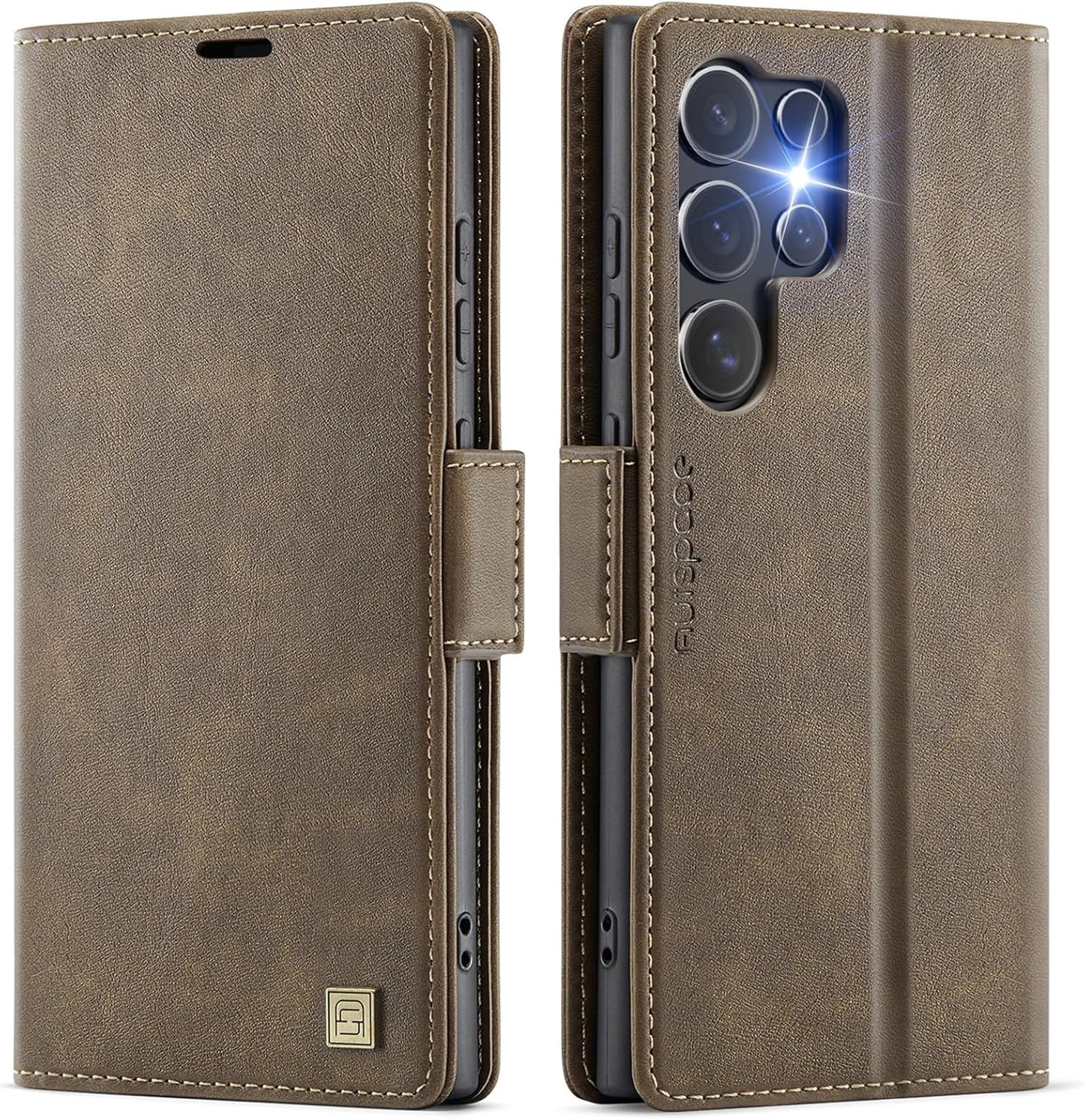 iTape Soft leather wallet case for Samsung Galaxy S24 Ultra, RFID (anti-theft), wallet card slot flip cover stand for Samsung Galaxy S24 Ultra Support wireless charging Brown