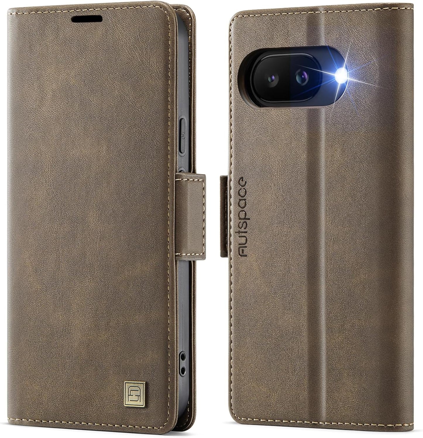 iTape Soft leather wallet case for Google Pixel 9a, RFID (anti-theft), wallet card slot flip cover stand for Google Pixel 9a Support wireless charging Brown