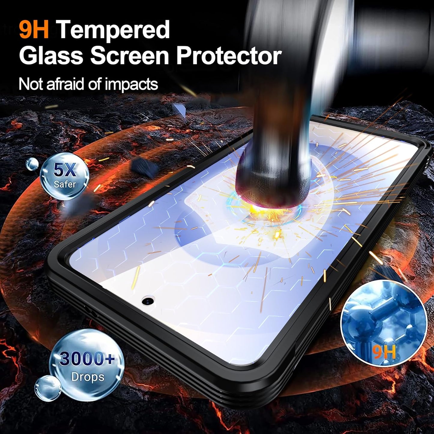 iTape Waterproof Phone Case Compatible with Samsung Galaxy S25 Edge, Tempered Glass Cover 360° Full Body Heavy Duty Protective Cover Shockproof and Shatterproof Wireless Charging Blue