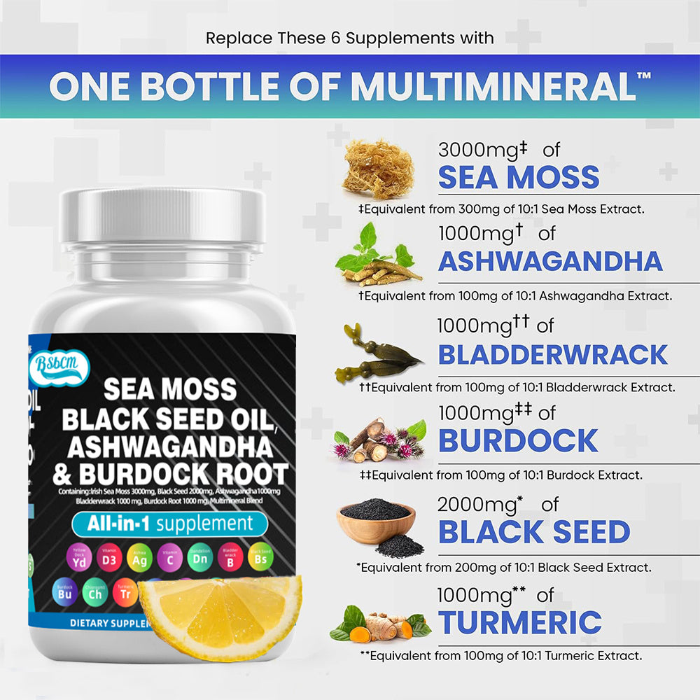 Sea Moss Fitness Burdock Multi-Mineral Vitamin Edible Supplement Dietary, Healthcare 60 Count