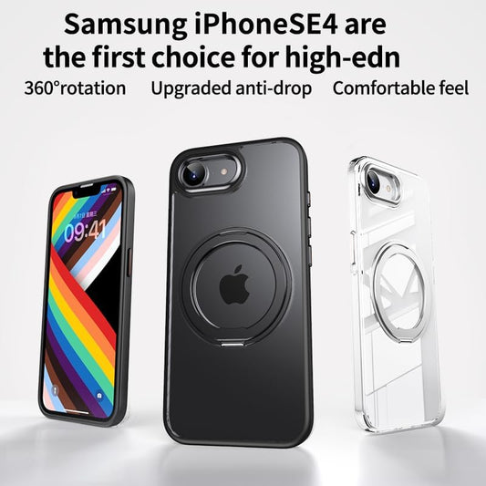 Magnetic transparent mobile phone case for iPhone 16E, supports wireless charging, 360° magnetic bracket two-in-one, military anti-fall, car magnetic