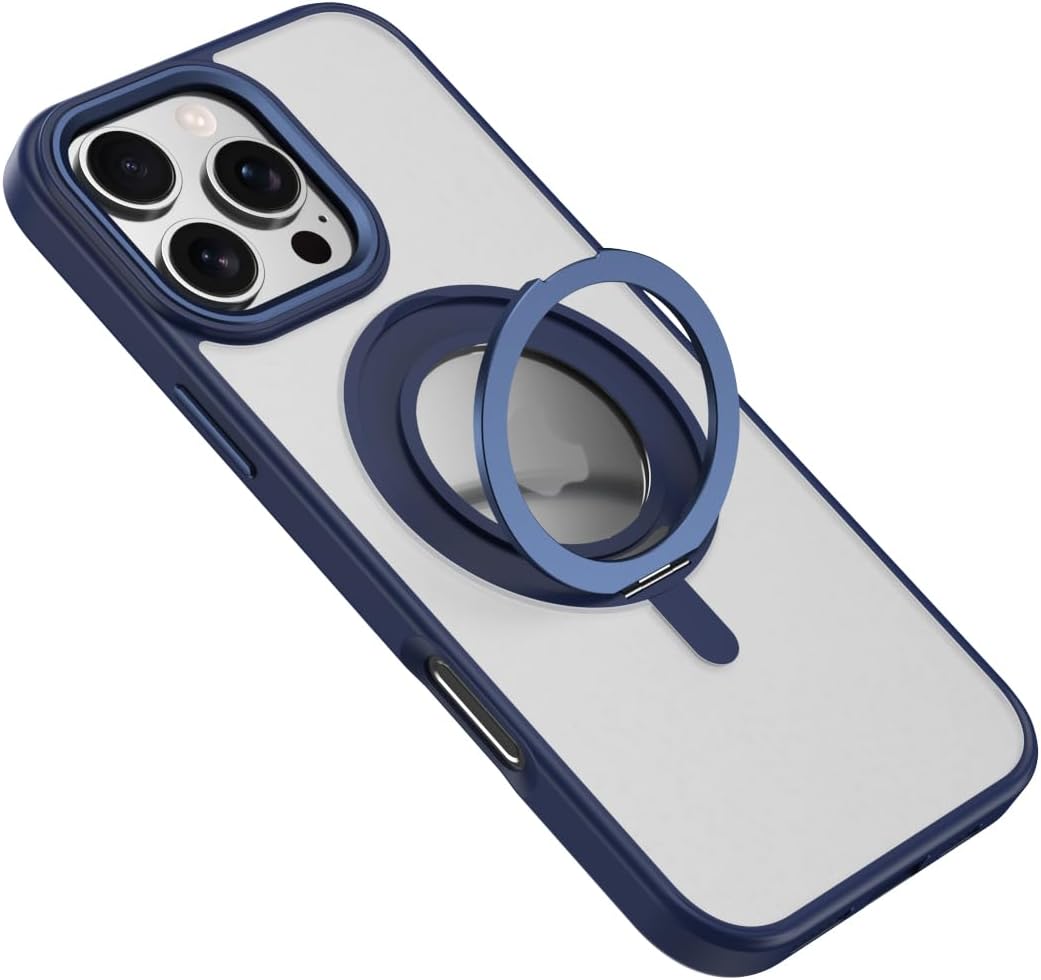 Magnetic transparent mobile phone case for iPhone 16 Pro max, supports wireless charging, damping 360° magnetic bracket two-in-one, military-grade drop protection, car-mounted magnetic suction