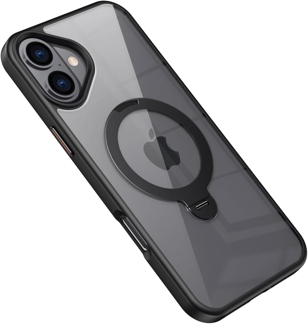 Magnetic phone case for iPhone 16 Plus, supports wireless charging, 360° rotating bracket, military-grade drop protection Gray