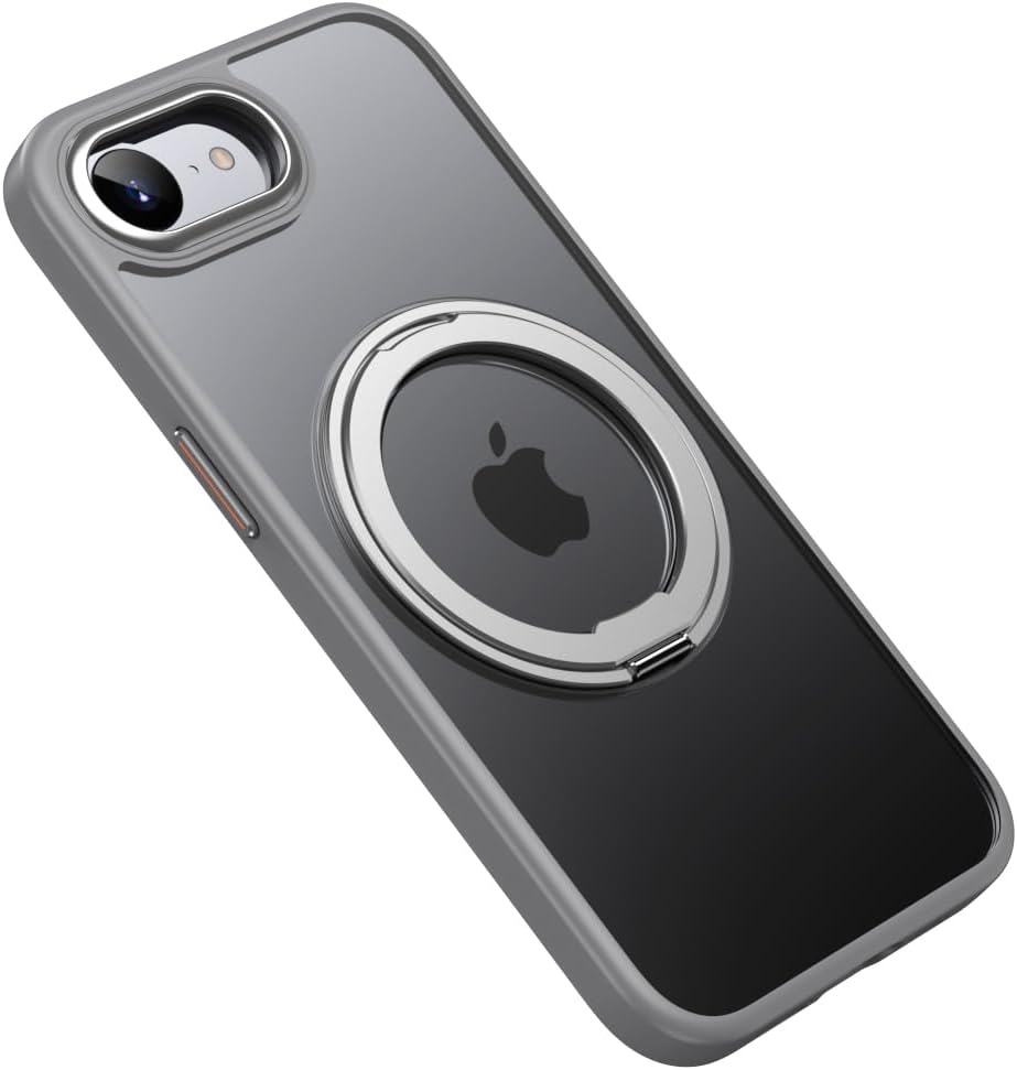 Magnetic transparent mobile phone case for iPhone 16E, supports wireless charging, 360° magnetic bracket two-in-one, military anti-fall, car magnetic