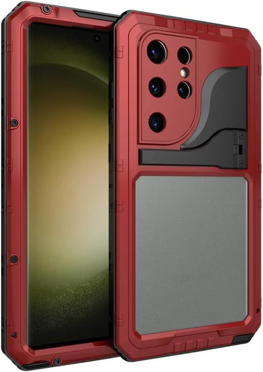 iTape Case for Samsung Galaxy S23 Ultra, 360° Waterproof IP68 Shockproof Hard Shell Metal Military Heavy Duty Rugged Protective Case for Samsung Galaxy S23 Ultra Magnetic Wireless Charging Red