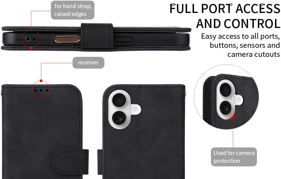 iTape Mobile phone case compatible with Samsung Galaxy S25 Edge. Soft touch flip holder credit card slot wallet phone case, shockproof and drop-proof Black