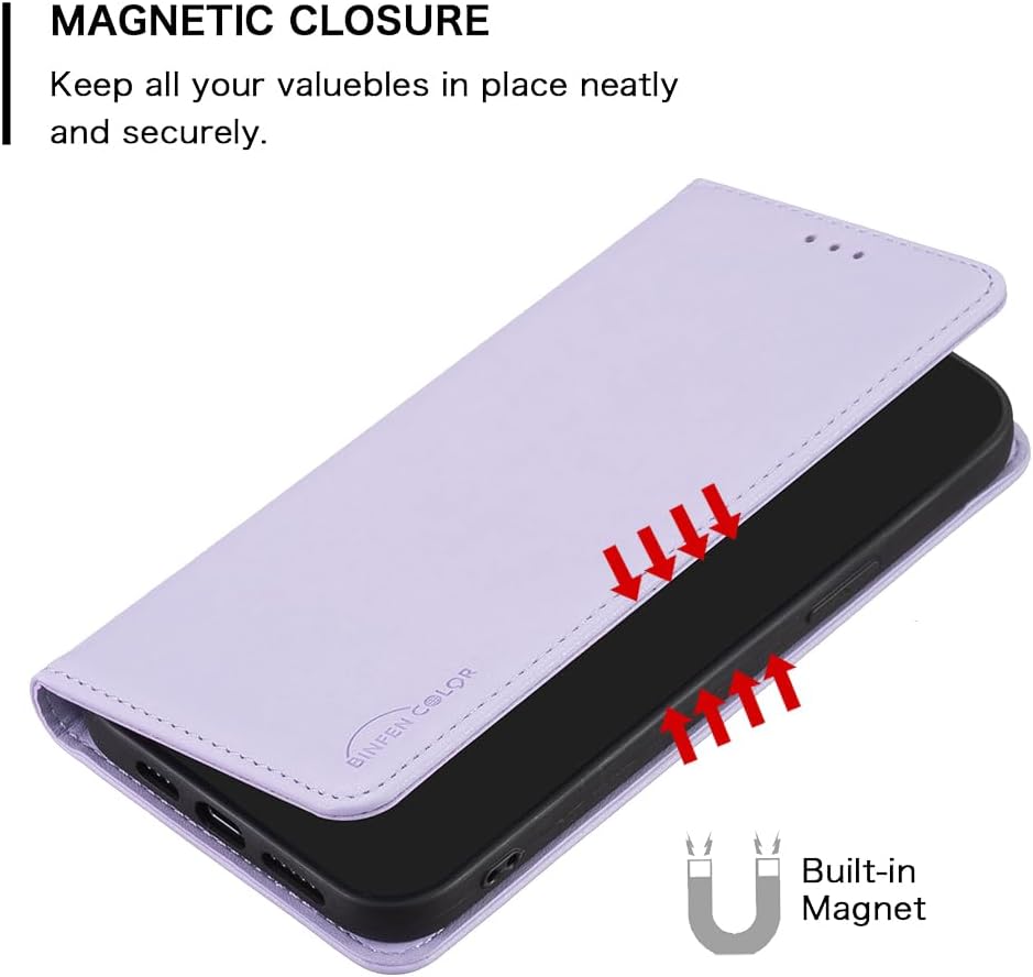 Leather Phone Case for iPhone 16E, Magnetic Leather Wallet Case, Flip Stand Shockproof Protection Gold