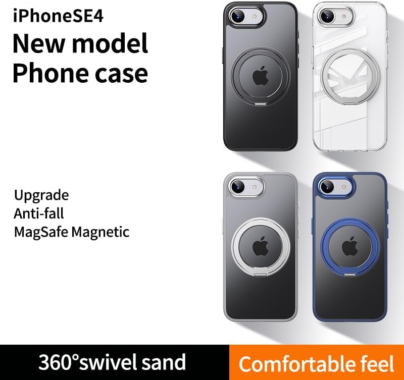 Magnetic transparent mobile phone case for iPhone 16E, supports wireless charging, 360° magnetic bracket two-in-one, military anti-fall, car magnetic