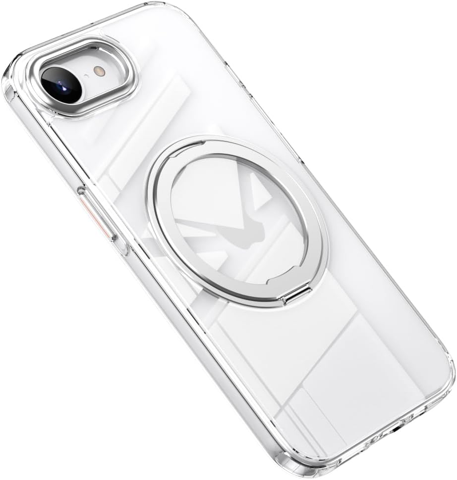 Magnetic transparent mobile phone case for iPhone 16E, supports wireless charging, 360° magnetic bracket two-in-one, military anti-fall, car magnetic