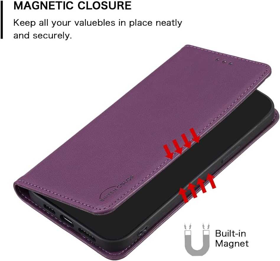 Leather Phone Case for iPhone 16E, Magnetic Leather Wallet Case, Flip Stand Shockproof Protection Gold