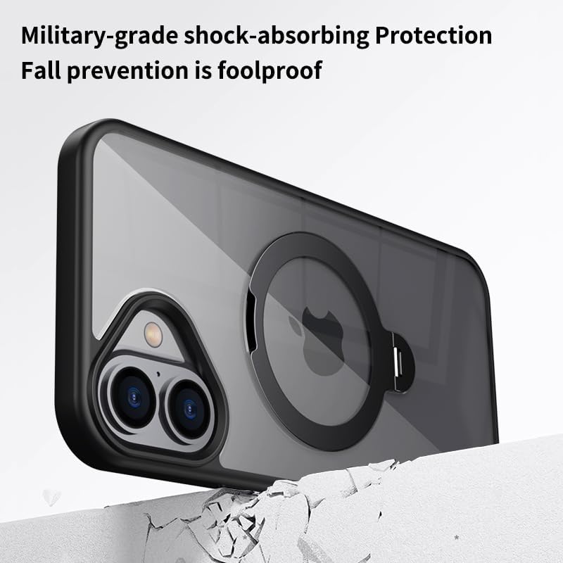 Magnetic phone case for iPhone 16 Plus, supports wireless charging, 360° rotating bracket, military-grade drop protection Gray