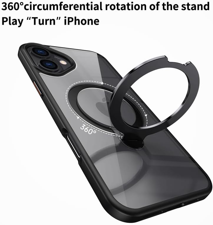 Magnetic phone case for iPhone 16 Plus, supports wireless charging, 360° rotating bracket, military-grade drop protection Gray
