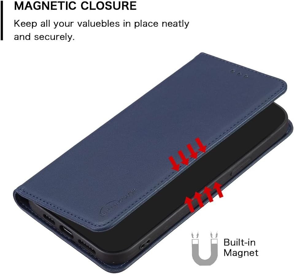 Leather Phone Case for iPhone 16E, Magnetic Leather Wallet Case, Flip Stand Shockproof Protection Gold