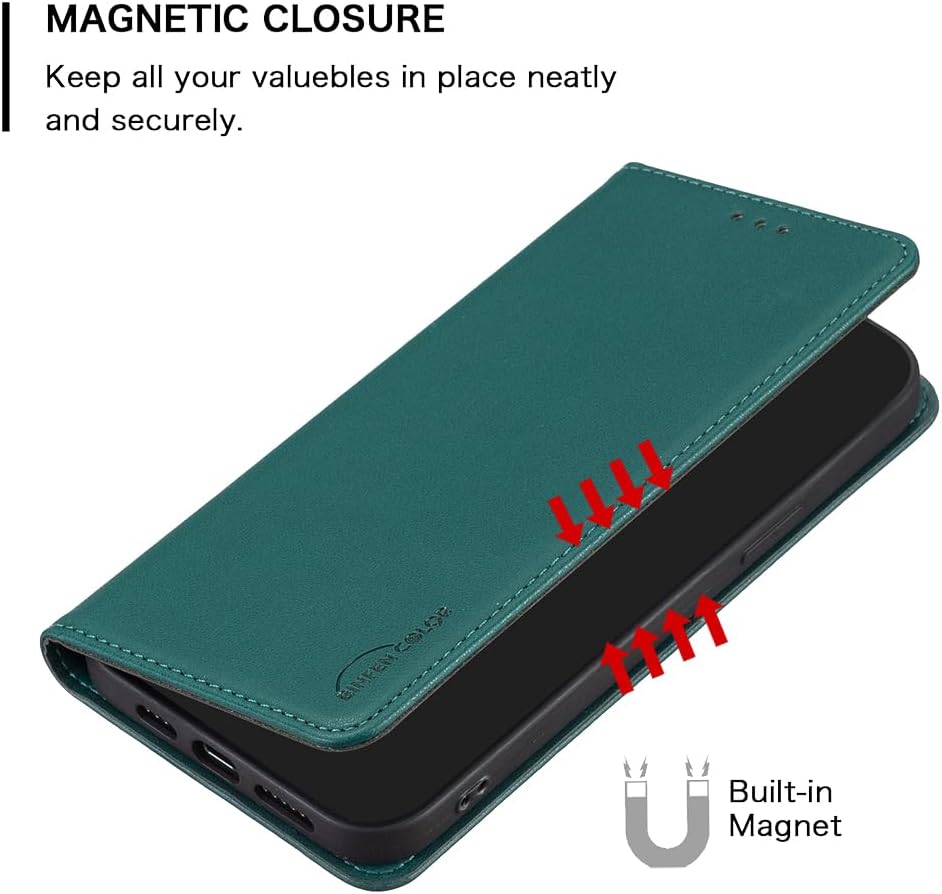 Leather Phone Case for iPhone 16E, Magnetic Leather Wallet Case, Flip Stand Shockproof Protection Gold