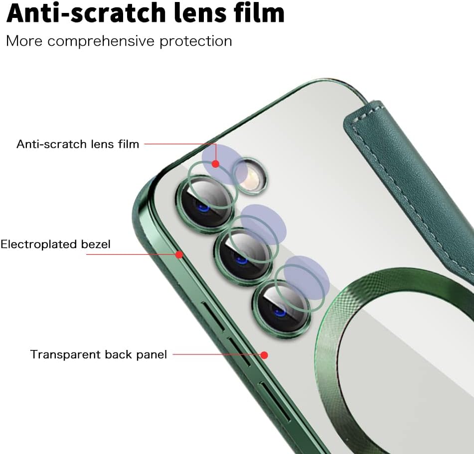 iTape Wallet phone case suitable for Samsung Galaxy S23 with [Credit Card Holder][RFID Blocking], compatible with magnetic wireless charging Green