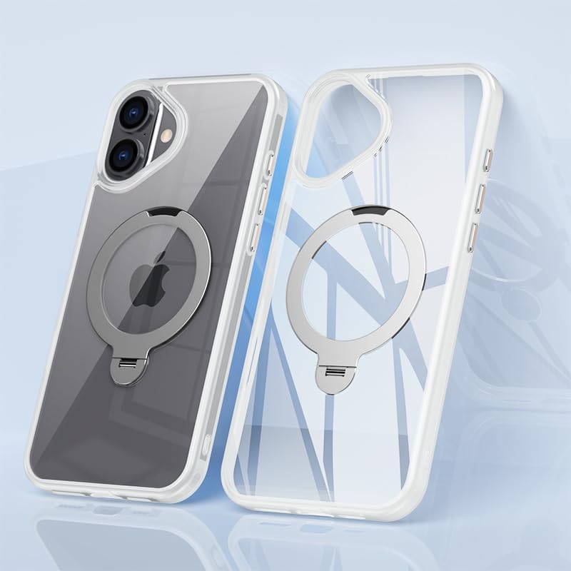 Magnetic phone case for iPhone 16 Plus, supports wireless charging, 360° rotating bracket, military-grade drop protection Gray
