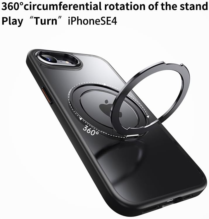 Magnetic transparent mobile phone case for iPhone 16E, supports wireless charging, 360° magnetic bracket two-in-one, military anti-fall, car magnetic