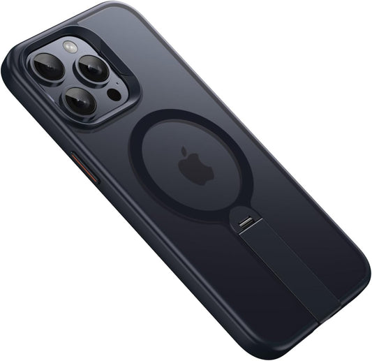 Magnetic phone case for iPhone 15 Pro max, supports wireless charging, 360° rotating invisible bracket, military-grade anti-drop protection Black