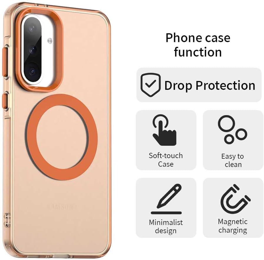 iTape TPU magnetic candy color mobile phone case for Samsung Galaxy A56 5G, supports wireless charging, four-corner airbag protection, military anti-fall mobile phone case Orange