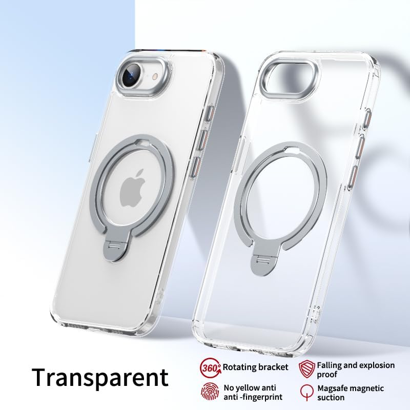 Silicone phone case for iPhone 16E, translucent phone case military shockproof protection ultra-thin case, magnetic car mount, supports wireless charging transparent