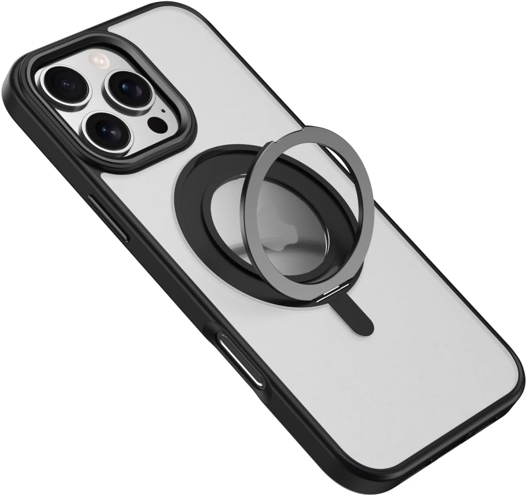 Magnetic transparent mobile phone case for iPhone 16 Pro max, supports wireless charging, damping 360° magnetic bracket two-in-one, military-grade drop protection, car-mounted magnetic suction
