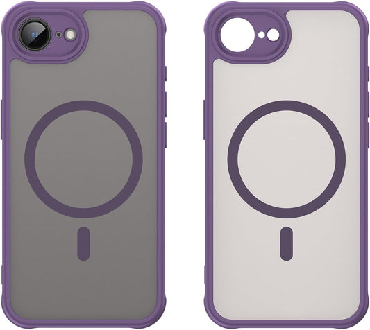 Magnetic translucent case for iPhone 16E, supports wireless charging, Shockproof slim protective case for iPhone 16E Shock-resistant slim case Purple