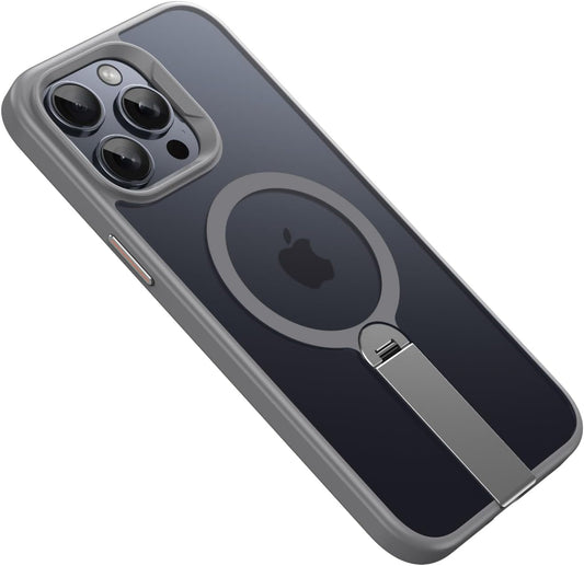 Magnetic phone case for iPhone 14 Pro max, supports wireless charging, 360° rotating invisible bracket, military-grade anti-drop protection Gray