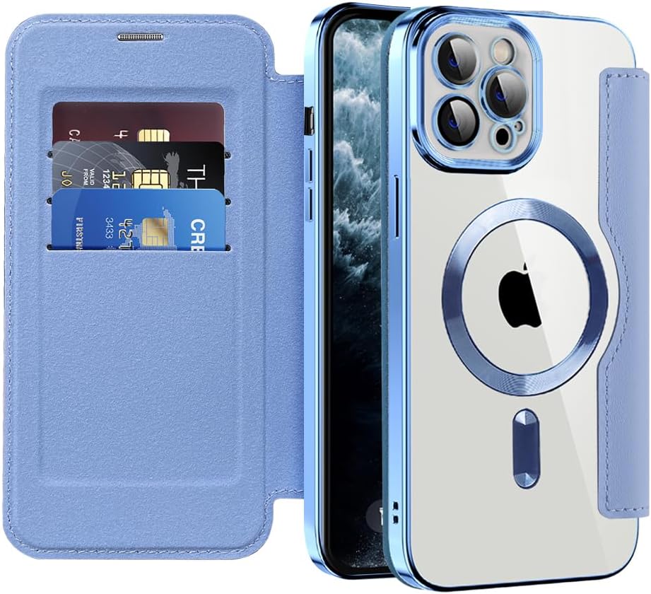Wallet phone case suitable for iPhone 11 Pro max with [Credit Card Holder][RFID Blocking], compatible with magnetic wireless charging Blue