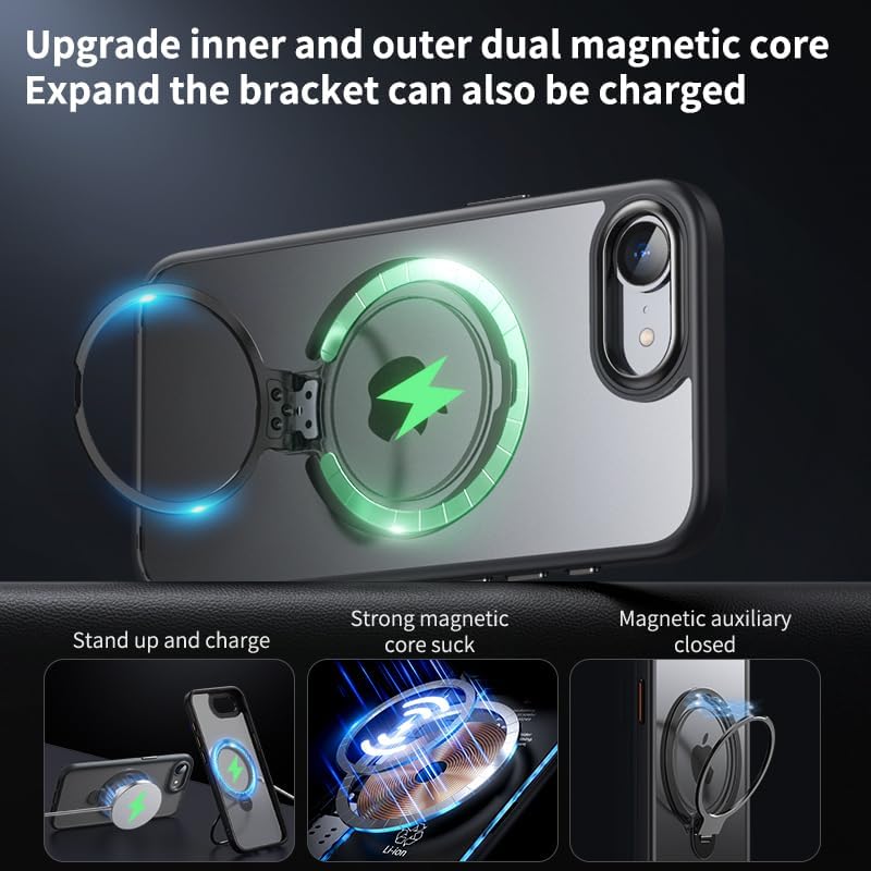 Silicone phone case for iPhone 16E, translucent phone case military shockproof protection ultra-thin case, magnetic car mount, supports wireless charging transparent