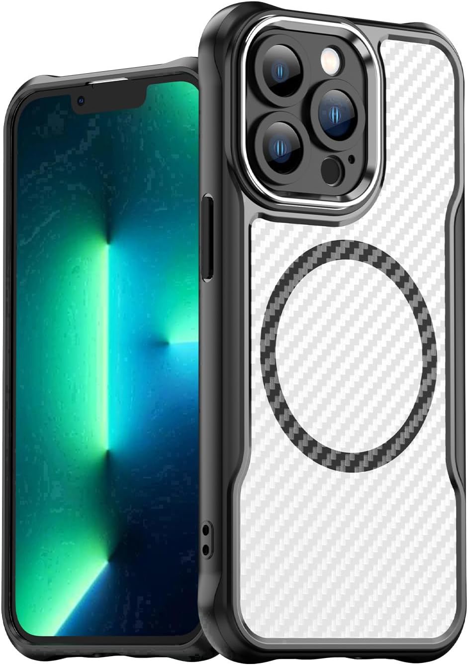 Magnetic carbon fibre case for iPhone 13 Pro, support wireless charging, carbon fibre shockproof slim case Purple