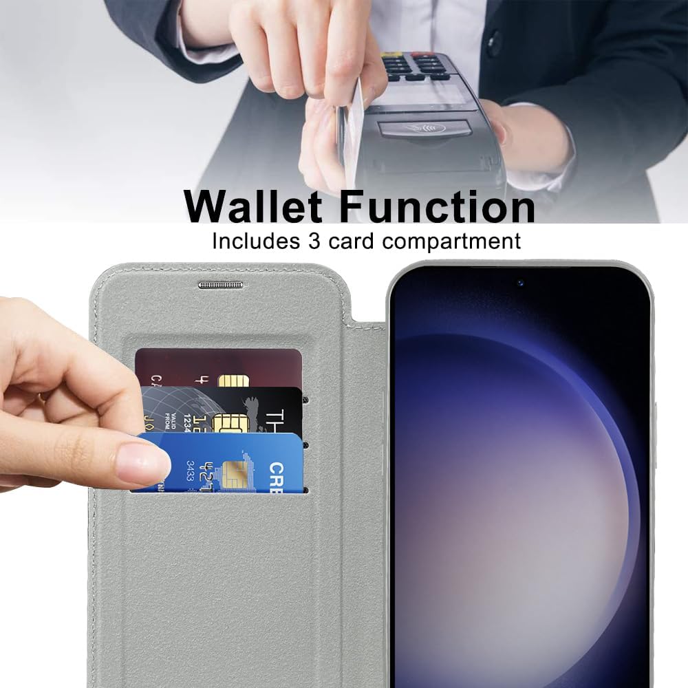 iTape Wallet phone case suitable for Samsung Galaxy S23 with [Credit Card Holder][RFID Blocking], compatible with magnetic wireless charging Green