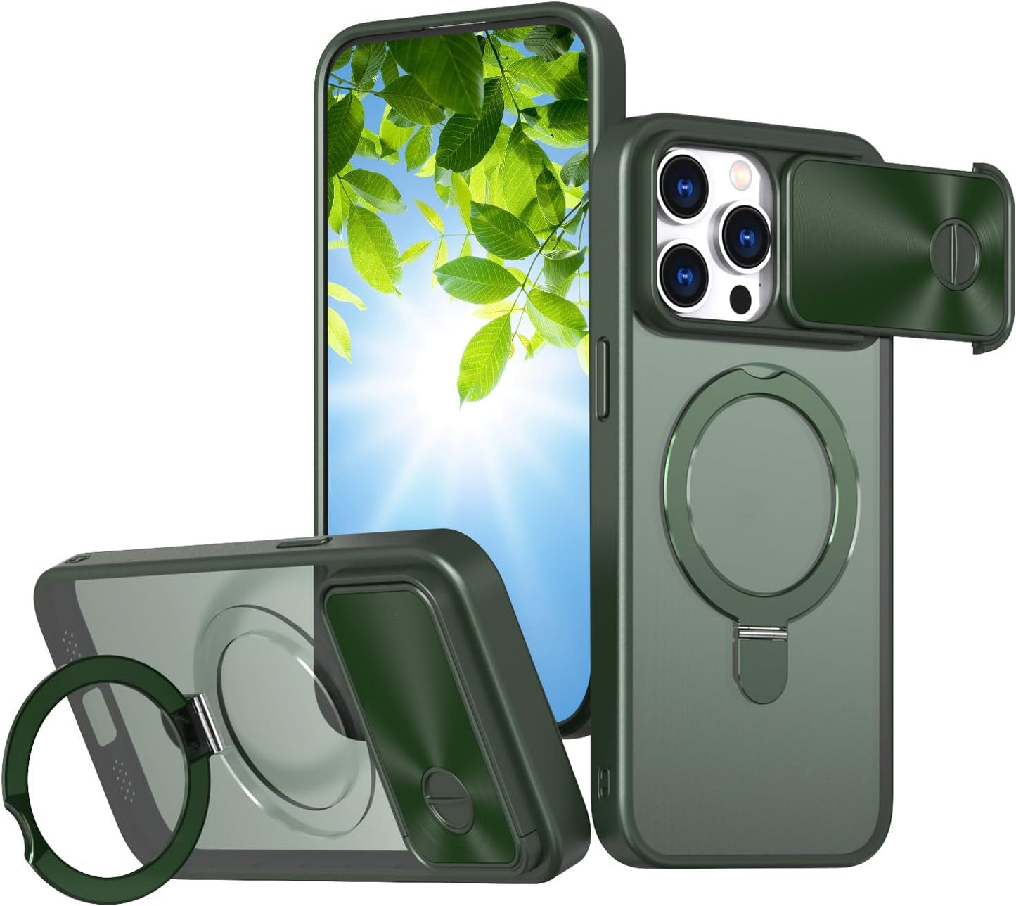 Magnetic mobile phone case for iPhone 15 Pro max, 360° rotating bracket supports wireless charging, camera sliding window protection, shockproof ultra-thin shell
