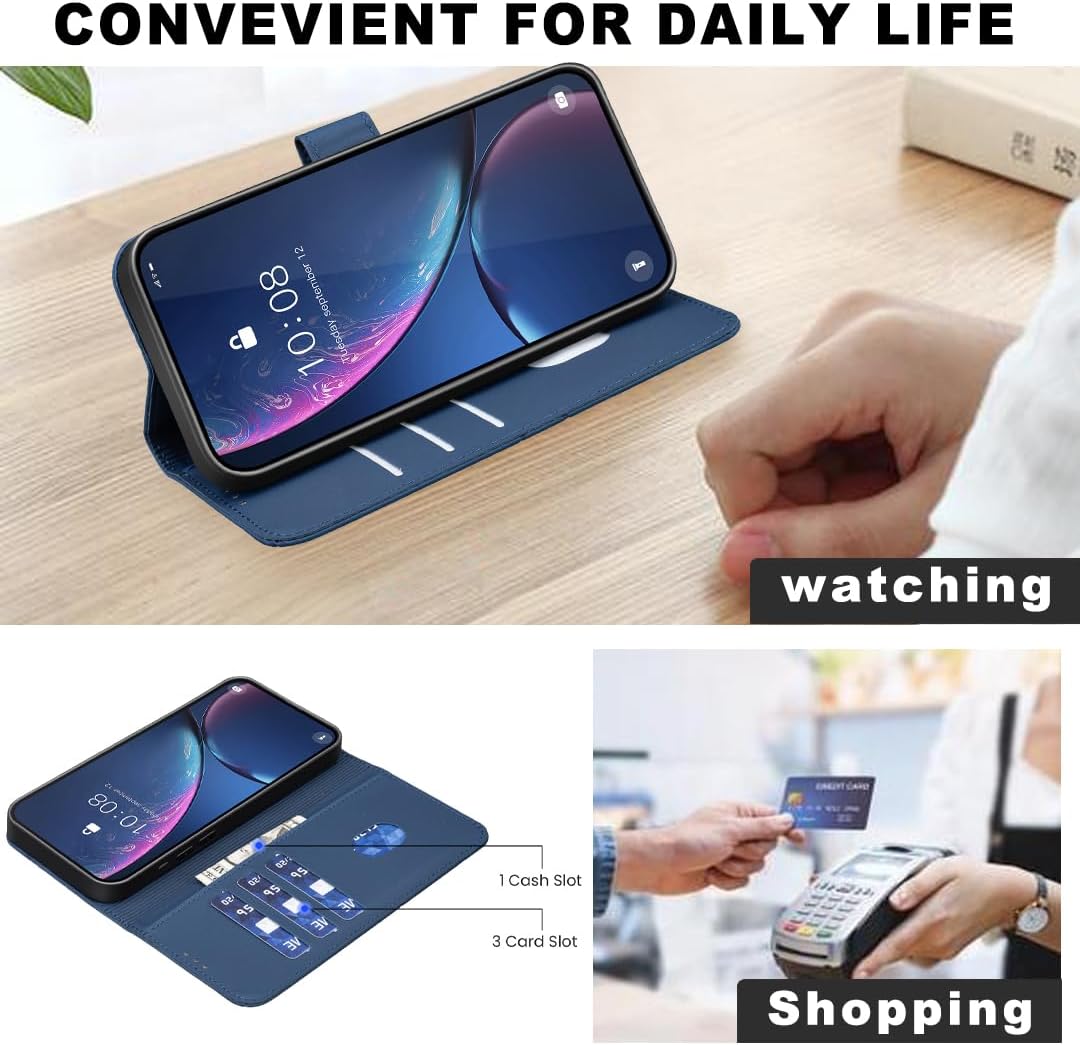 iTape Wallet phone case for Samsung Galaxy S25, RFID anti-theft wallet, pressed edge leather case flip cover stand Blue